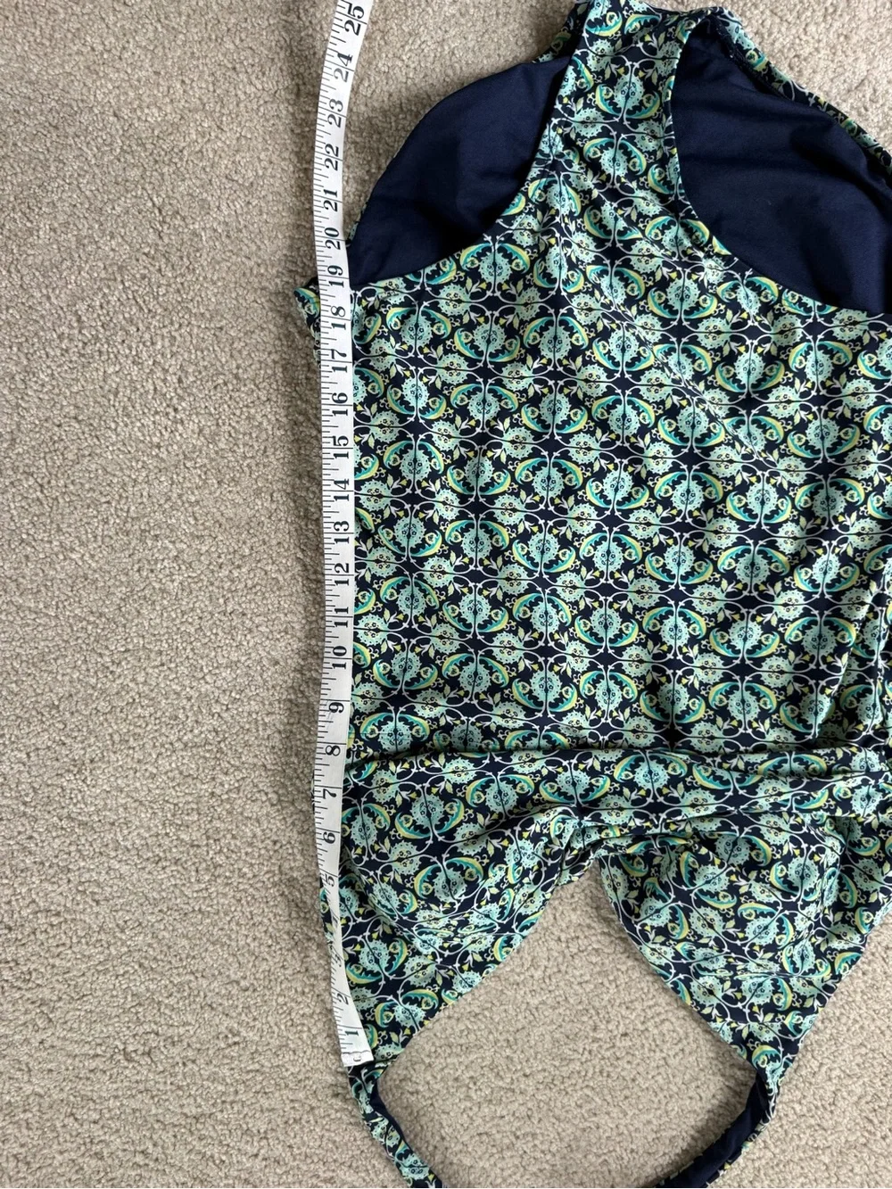 Merona Green and Navy Patterned Halter One-Piece Swimsuit Large